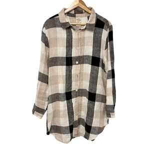 Match Point USA 100% Linen Shirt Dress Size Medium Button Down Oversized Boho